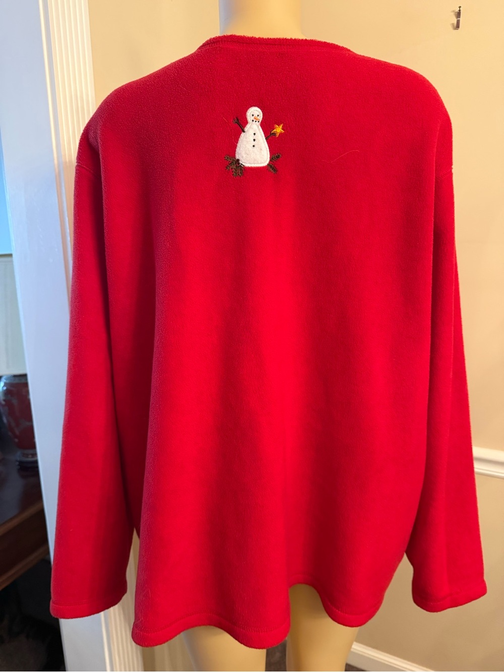 croft & barrow Red Holiday Snowman Button Cardigan - Picture 2 of 7